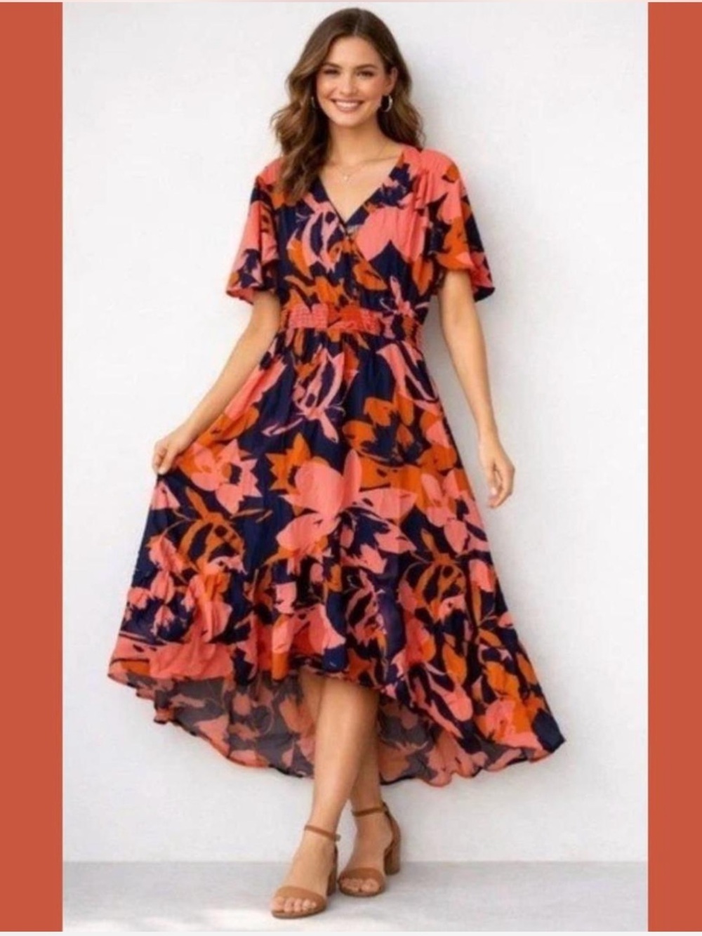Abel The Label Clare Combo Maxi Dress Flutter Sleeve Smocked Pleated Small - Picture 1 of 10